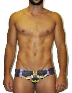 Bañador hombre waterpolo PIXEL - doble capa y resistente al cloro.