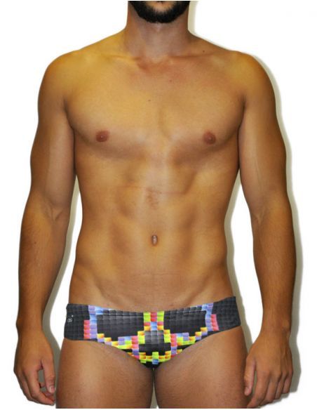 MEN'S WATERPOLO DS SWIMSUIT PIXEL, Double-layered & excellent chlorine resistance.