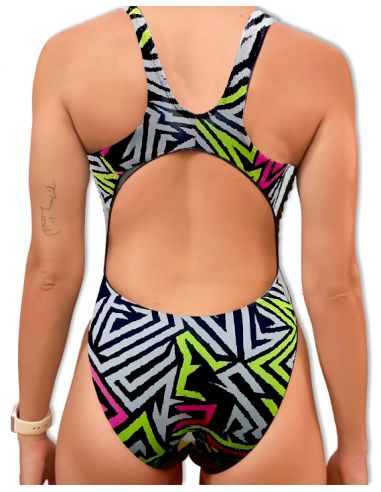 DS LINE PATTERN WOMEN'S WIDE STRAP SWIMMING SUIT